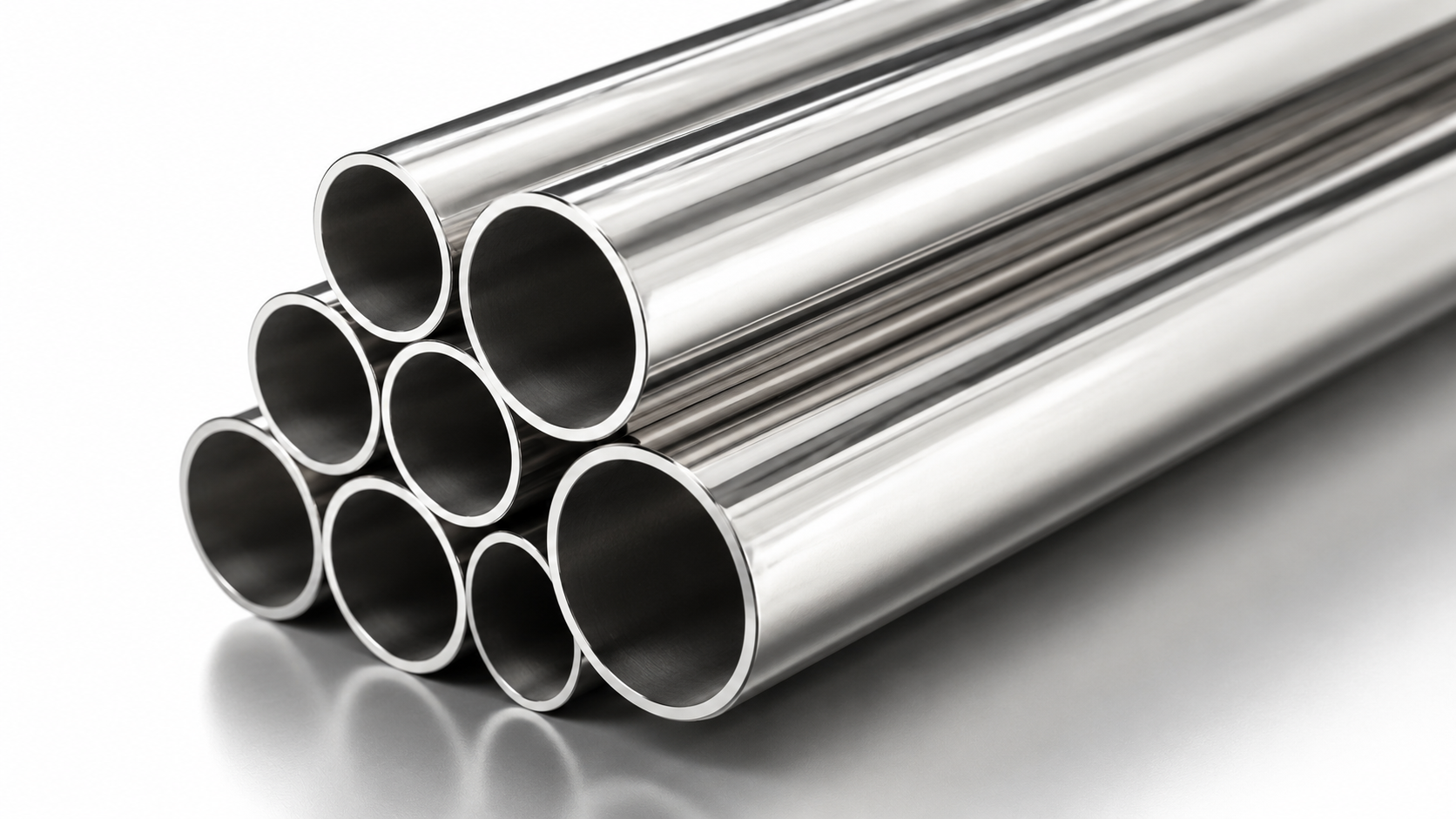 Polished stainless steel pipes with smooth reflective finish.