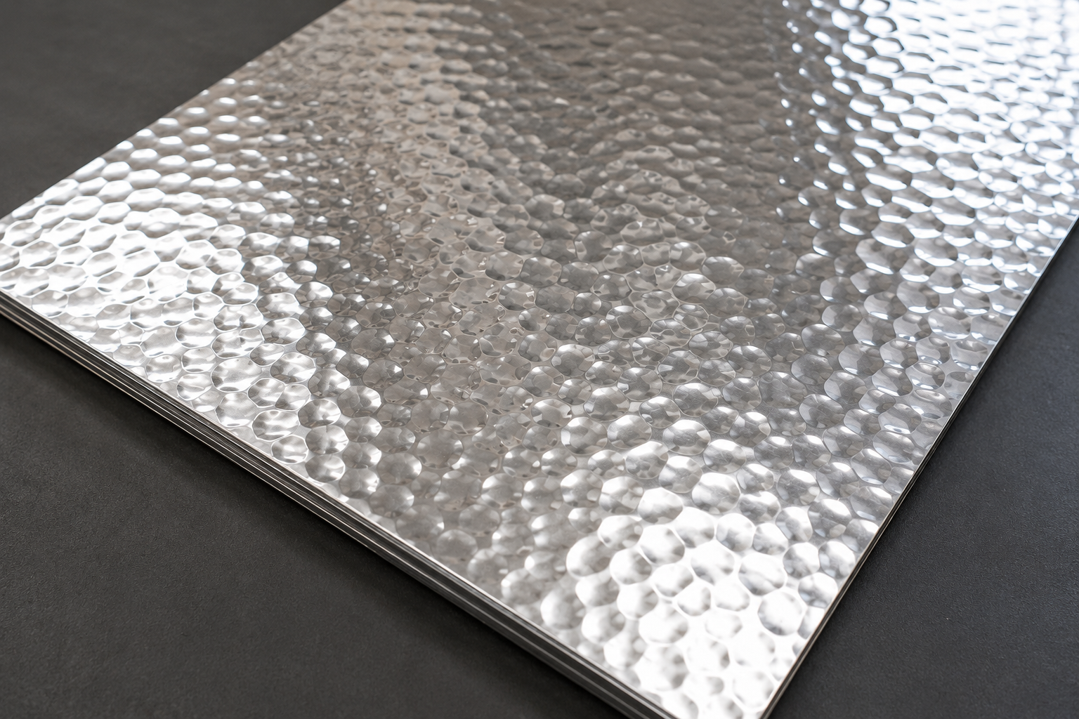 Hammered stainless steel sheet with decorative textured finish
